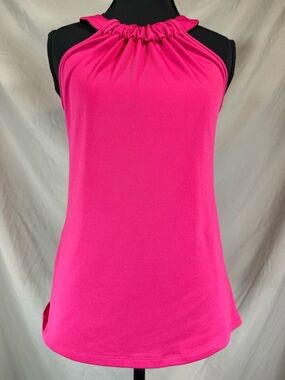 Vintage Y2K Hot Pink Sleeveless Halter Mock‎ Neck Top Stretch Size Medium